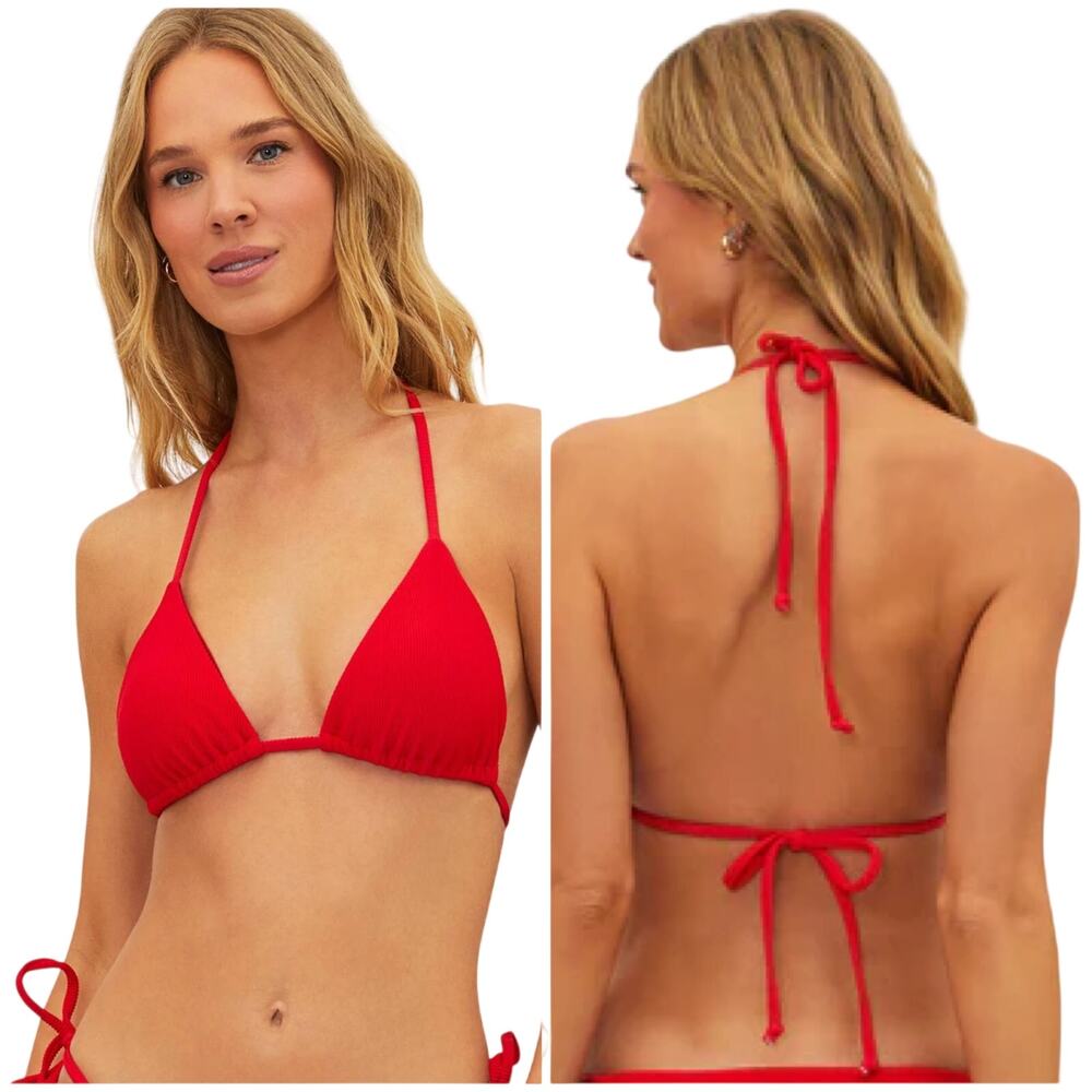 Beach Riot NWT Red Winona Triangle String Bikini Top Ribbed Sz L Removable Pads